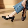 Vintage Italian-Style Chunky Heel Mary Jane Shoes for Women - 5.5 cm One-Strap Design, Shallow Mouth, Retro Fashion Footwear