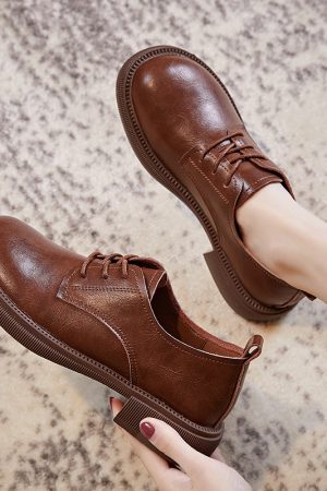 Vintage Italian-Style Soft-Soled Leather Shoes for Women - Comfortable 3.5 cm Low Heels for Everyday Wear