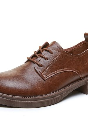 Vintage Italian-Style Soft-Soled Leather Shoes for Women - Comfortable 3.5 cm Low Heels for Everyday Wear