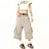 Vintage Khaki Cargo Seven-Point Pants for Men and Women - Unisex Multi-Pocket Loose Shorts for American Street Style Fashion