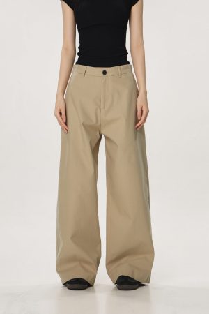 Vintage Khaki Casual Pants for Men and Women - Summer Loose Straight Leg Slightly Flared Wide-Leg Trousers, Versatile 90s Style
