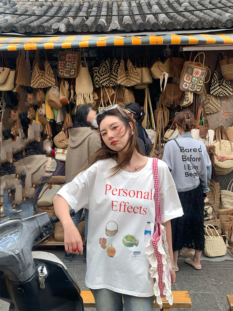 Vintage 'Love and Time' Retro Short Sleeve Printed T-Shirt for Women, Summer Loose Fit Round Neck Top, Y2K Style Vintage 'Love and Time' Retro Short Sleeve Printed T-Shirt for Women, Summer Loose Fit Round Neck Top, Y2K Style