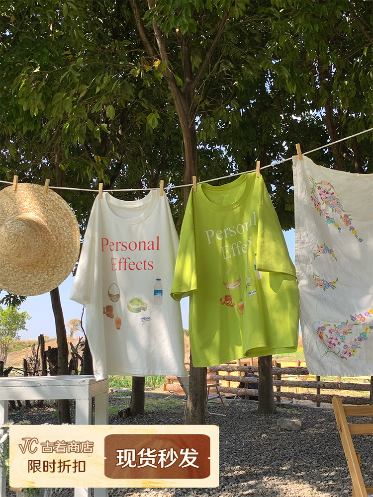 Vintage 'Love and Time' Retro Short Sleeve Printed T-Shirt for Women, Summer Loose Fit Round Neck Top, Y2K Style Vintage 'Love and Time' Retro Short Sleeve Printed T-Shirt for Women, Summer Loose Fit Round Neck Top, Y2K Style