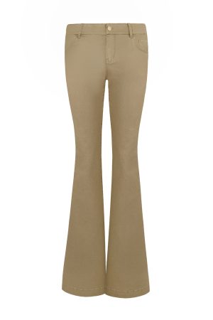 Vintage Low-Rise Khaki Flared Denim Pants for Women - 90s Inspired Workwear Style