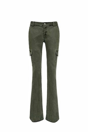 Vintage Low-Rise Washed Micro-Flare Cargo Pants - 90s Inspired Trendy Women's Fashion Bottoms