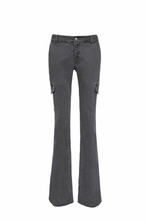 Vintage Low-Rise Washed Micro-Flare Cargo Pants - 90s Inspired Trendy Women's Fashion Bottoms