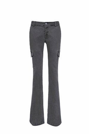 Vintage Low-Rise Washed Micro-Flare Cargo Pants - 90s Inspired Trendy Women's Fashion Bottoms
