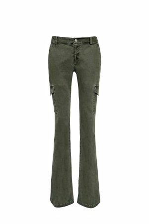 Vintage Low-Rise Washed Micro-Flare Cargo Pants - 90s Inspired Trendy Women's Fashion Bottoms