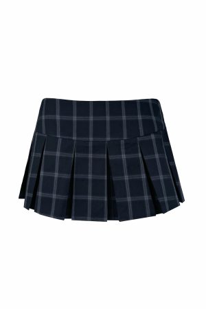 Vintage Low-Waist Blue Plaid Pleated Skirt - Y2K Style, Retro Fashion, 90s Inspired, Women's Trendy Everyday Wear