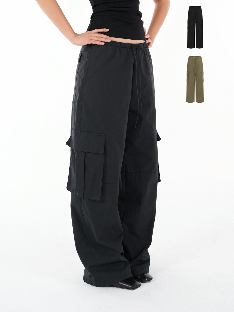 Vintage Low-Waist Multi-Pocket Two-Way Parachute Cargo Wide-Leg Pants - 90s Y2K Style Vintage Low-Waist Multi-Pocket Two-Way Parachute Cargo Wide-Leg Pants - 90s Y2K Style