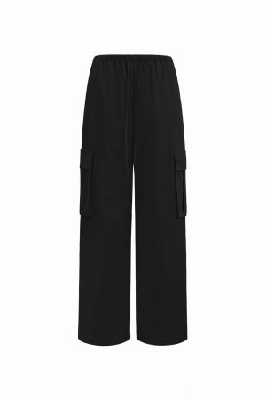 Vintage Low-Waist Multi-Pocket Two-Way Parachute Cargo Wide-Leg Pants - 90s Y2K Style