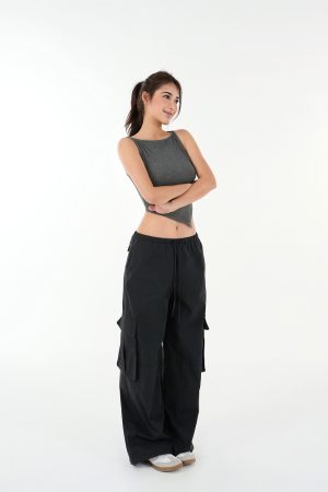 Vintage Low-Waist Multi-Pocket Two-Way Parachute Cargo Wide-Leg Pants - 90s Y2K Style