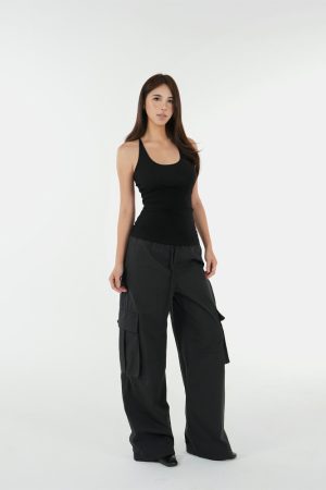 Vintage Low-Waist Multi-Pocket Two-Way Parachute Cargo Wide-Leg Pants - 90s Y2K Style