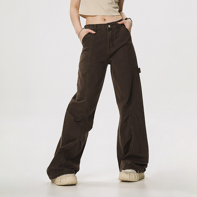 Vintage Lumberjack Casual Pants for Women - Slightly Flared Wide-Leg Style, 90s Inspired Straight Fit Vintage Lumberjack Casual Pants for Women - Slightly Flared Wide-Leg Style, 90s Inspired Straight Fit