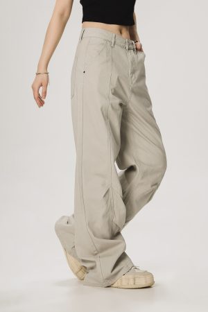 Vintage Lumberjack Casual Pants for Women - Slightly Flared Wide-Leg Style, 90s Inspired Straight Fit