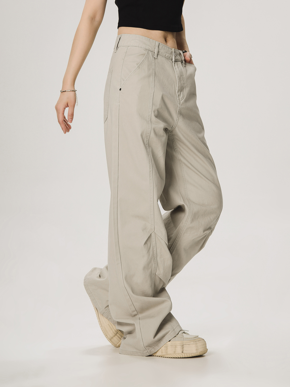 Vintage Lumberjack Casual Pants for Women - Slightly Flared Wide-Leg Style, 90s Inspired Straight Fit Vintage Lumberjack Casual Pants for Women - Slightly Flared Wide-Leg Style, 90s Inspired Straight Fit