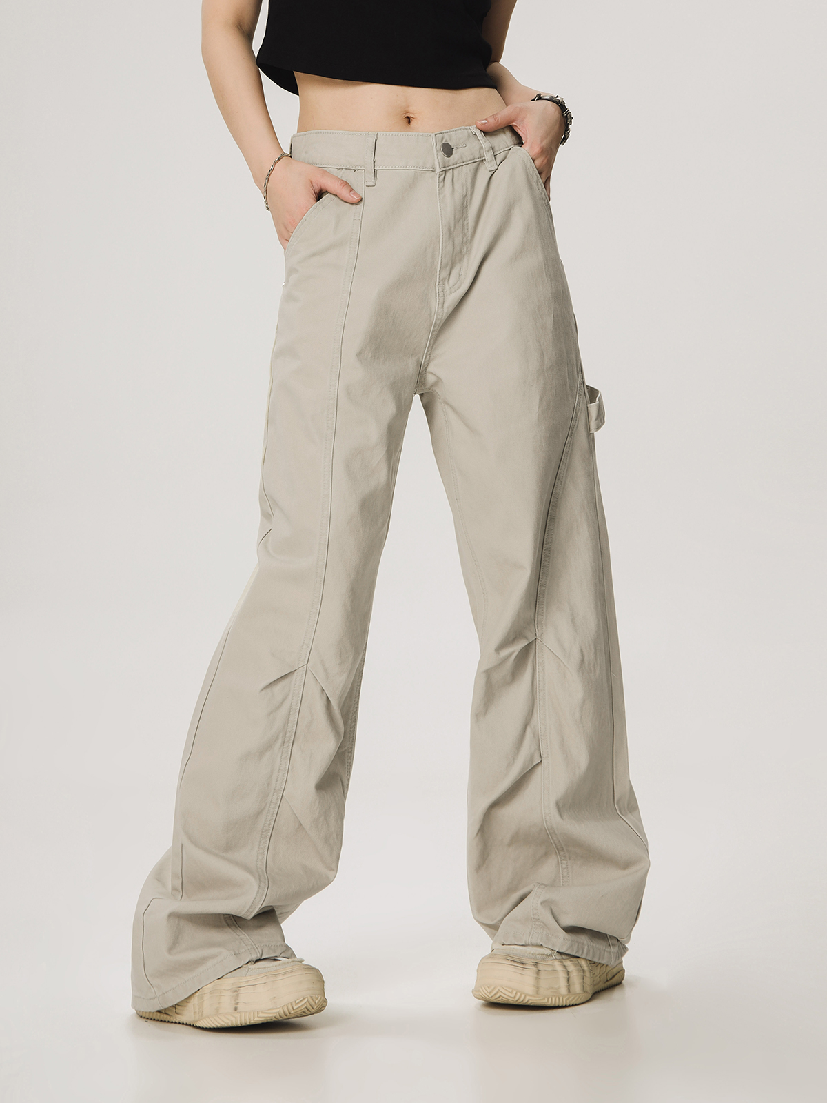 Vintage Lumberjack Casual Pants for Women - Slightly Flared Wide-Leg Style, 90s Inspired Straight Fit Vintage Lumberjack Casual Pants for Women - Slightly Flared Wide-Leg Style, 90s Inspired Straight Fit