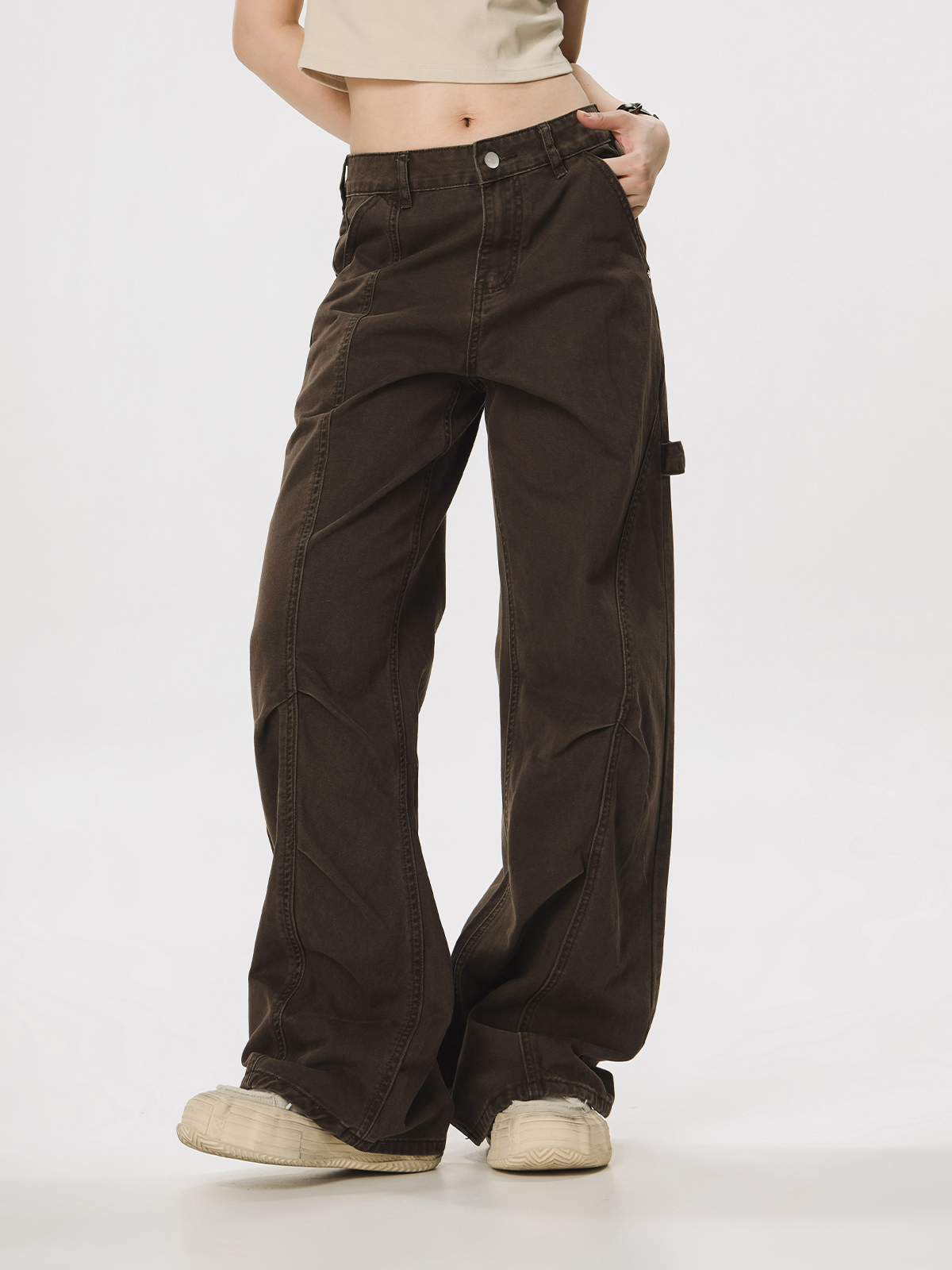 Vintage Lumberjack Casual Pants for Women - Slightly Flared Wide-Leg Style, 90s Inspired Straight Fit Vintage Lumberjack Casual Pants for Women - Slightly Flared Wide-Leg Style, 90s Inspired Straight Fit