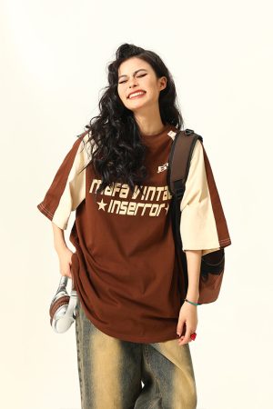 Vintage Maillard Brown Short Sleeve T-Shirt for Men and Women, 2025 Summer Loose Fit Tee, Retro American Style