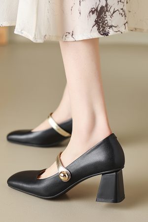Vintage Mary Jane High-Heeled Leather Shoes for Women, Italian Corso Venezia Style, Lolita Fashion, Classic Retro Design