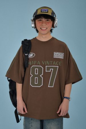 Vintage Motorcycle Graphic Short Sleeve T-Shirt for Women - Summer Loose Fit Double Stripe Trendy Y2K Style