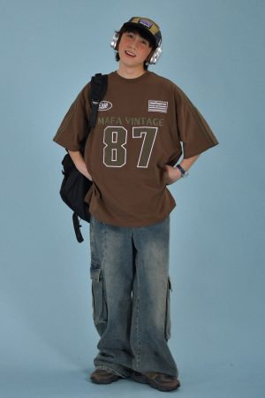 Vintage Motorcycle Graphic Short Sleeve T-Shirt for Women - Summer Loose Fit Double Stripe Trendy Y2K Style