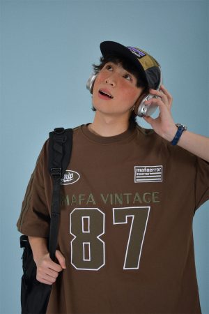 Vintage Motorcycle Graphic Short Sleeve T-Shirt for Women - Summer Loose Fit Double Stripe Trendy Y2K Style