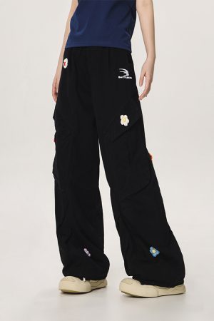 Vintage Multi-Pocket Embroidered Casual Work Pants for Men and Women - Loose Straight Cargo Style, American Retro Fashion