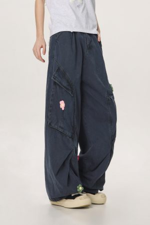 Vintage Multi-Pocket Embroidered Casual Work Pants for Men and Women - Loose Straight Cargo Style, American Retro Fashion