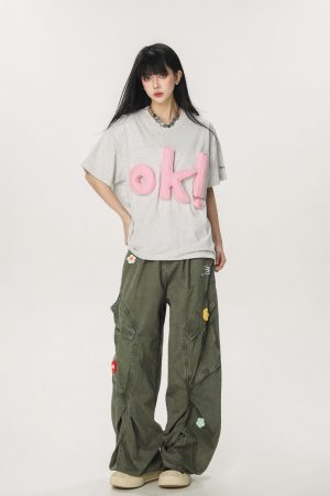 Vintage Multi-Pocket Embroidered Casual Work Pants for Men and Women - Loose Straight Cargo Style, American Retro Fashion