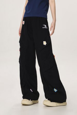 Vintage Multi-Pocket Embroidered Casual Work Pants for Men and Women - Loose Straight Cargo Style, American Retro Fashion