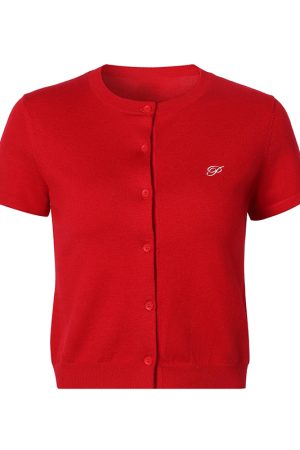 Vintage Navy Blue Knitted Short-Sleeve Women's Summer Cardigan - Slim Fit Round Neck Stylish Top for Y2K and Retro Fashion