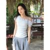 Vintage Off-Shoulder T-Shirt for Women - Summer Multi-Layer Lace, Slim Fit, Short Sleeves, Trendy Niche Design