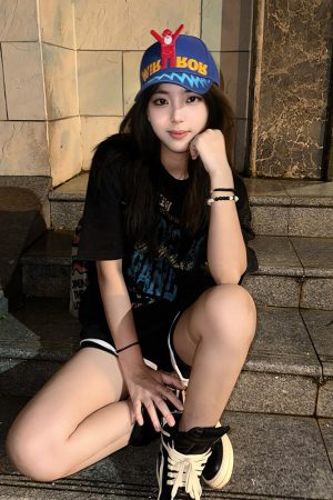 Vintage Oversized Short Sleeve T-Shirt for Women, Y2K Street Style Cotton Tee with Letter Print, Summer Loose Fit Top