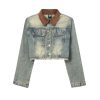 Vintage Patchwork Denim Short Sleeve Jacket Set for Women - Summer 90s Style Fashion