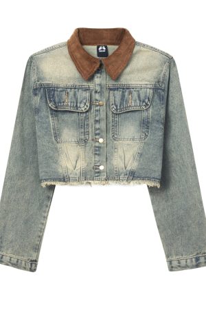 Vintage Patchwork Denim Short Sleeve Jacket Set for Women - Summer 90s Style Fashion