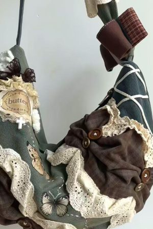 Vintage Patchwork Dumpling Bag - Large Capacity Canvas Tote with Lace Detail, Stylish Commuting Shoulder Crossbody Handbag
