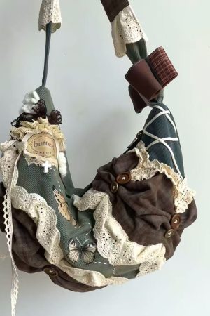 Vintage Patchwork Dumpling Bag - Large Capacity Canvas Tote with Lace Detail, Stylish Commuting Shoulder Crossbody Handbag