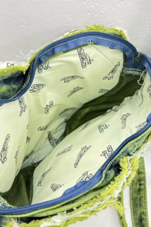 Vintage Patchwork Washed Fringe Denim Heart Crossbody Bag - Trendy Underarm Shoulder Bag for Y2K Style Enthusiasts