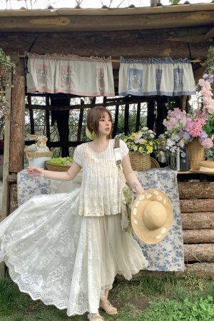 Vintage Pearl Dream Butterfly Lace Patchwork Sleeveless Dress - Women's Summer Forest Style Remake Long Dress, Y2K Aesthetic