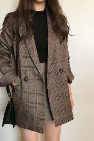 Vintage Plaid Blazer for Women - Korean Style Suit for Spring and Autumn, Perfect for Petite and Plus Size Fashion