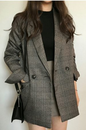 Vintage Plaid Blazer for Women - Korean Style Suit for Spring and Autumn, Perfect for Petite and Plus Size Fashion