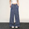 Vintage Plaid Button-Up Casual Pants for Women - Summer Loose Relaxed Wide-Leg Trousers, American Style Fashion