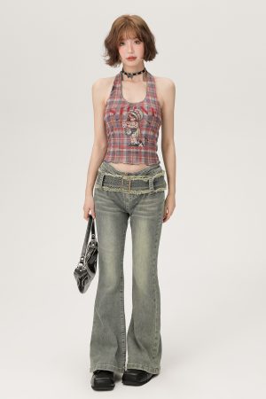 Vintage Plaid Halter Top for Women - Slim Fit Summer Style, Sweet Cool Look, Perfect for Hot Girl Fashion