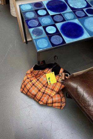 Vintage Plaid Orange Large Capacity Canvas Shoulder Bag - Versatile Commuter Tote for Fashion Lovers