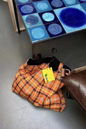 Vintage Plaid Orange Large Capacity Canvas Shoulder Bag - Versatile Commuter Tote for Fashion Lovers