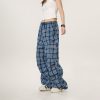 Vintage Plaid Workwear Casual Pants for Women - Loose Straight Wide-Leg BF Style, Perfect for 90s and Y2K Inspired Looks