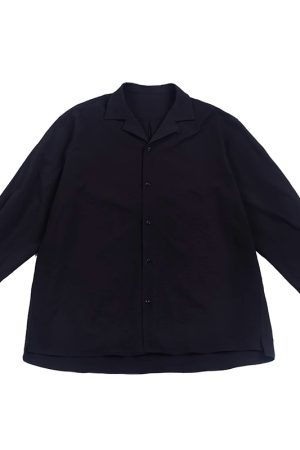 Vintage Pleated Cuban Collar Long Sleeve Shirt Jacket for Men and Women - Japanese Retro Loose Fit Spring Autumn Style