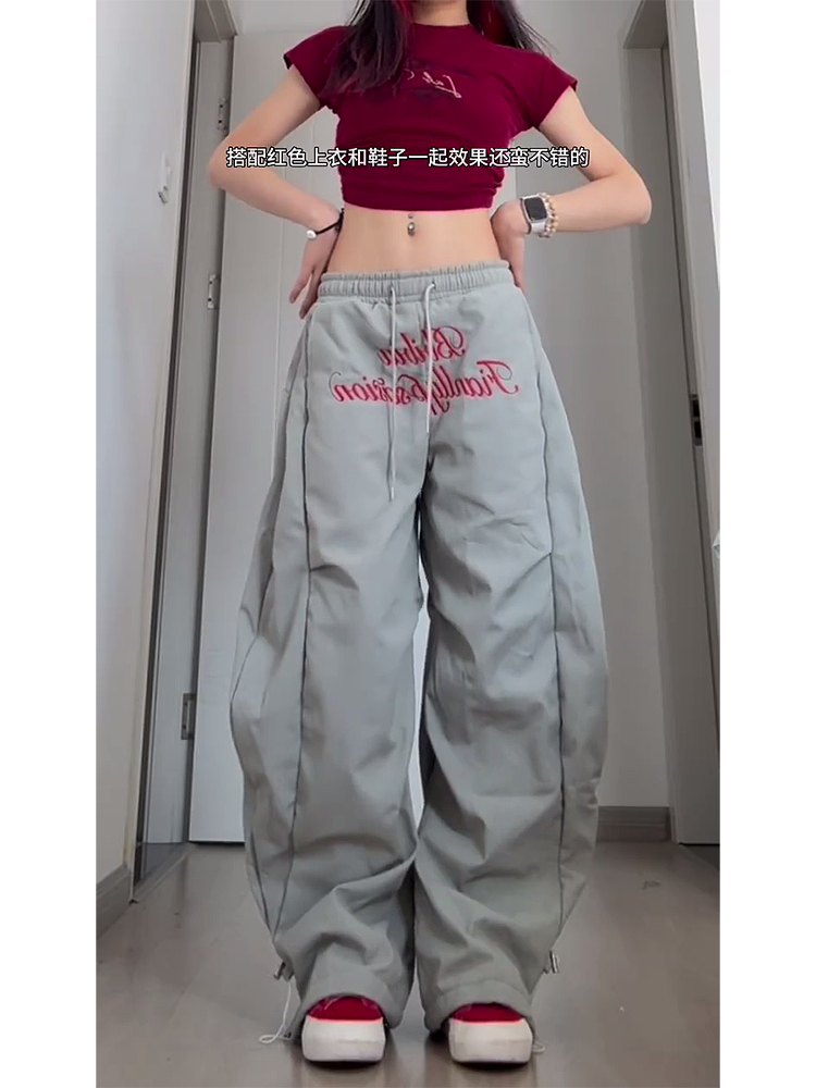 Vintage Pleated Curved Knife Work Pants for Women, Loose Wide-Leg Hip-Hop Street Style Casual Trousers, Y2K Fashion Vintage Pleated Curved Knife Work Pants for Women, Loose Wide-Leg Hip-Hop Street Style Casual Trousers, Y2K Fashion