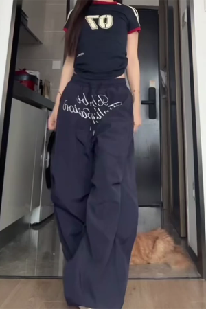 Vintage Pleated Curved Knife Work Pants for Women, Loose Wide-Leg Hip-Hop Street Style Casual Trousers, Y2K Fashion